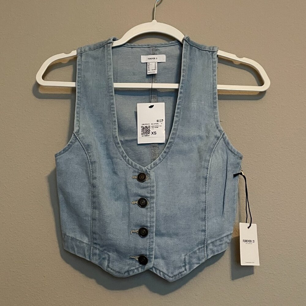 Forever 21, XS, Light Wash Denim Vest - Picture 2 of 9